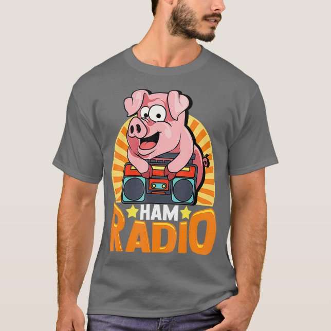 Funny Ham Radio Pig auf Boombox Radio Operator T-Shirt (Vorderseite)