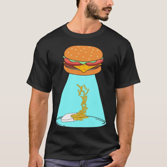 Funny Hamburger UFO fliegende Untertasse Pommes fr T-Shirt (Vorderseite)
