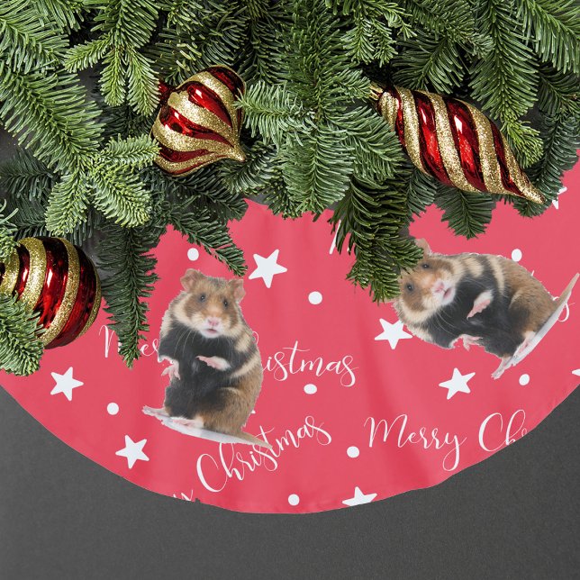 Funny Hamster Foto Red Christmas Polyester Weihnachtsbaumdecke (Funny Hamster Photo Red Christmas Brushed Polyester Tree Skirt
)