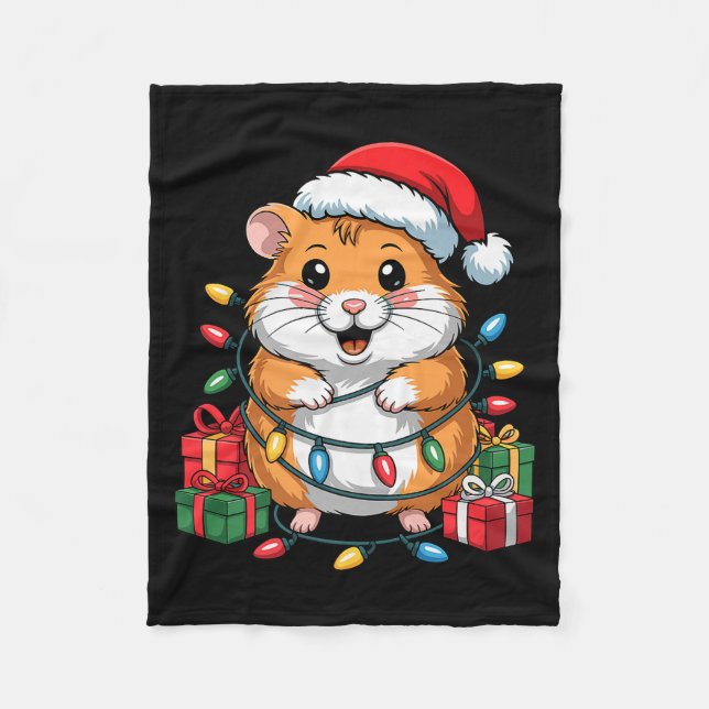 Funny Hamster Santa Hat Animals Lovers Ugly Christ Fleecedecke (Vorderseite)