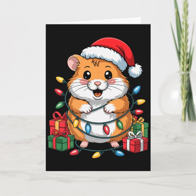 Funny Hamster Santa Hat Animals Lovers Ugly Christ Karte (Vorderseite)
