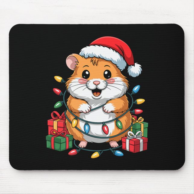 Funny Hamster Santa Hat Animals Lovers Ugly Christ Mousepad (Vorne)