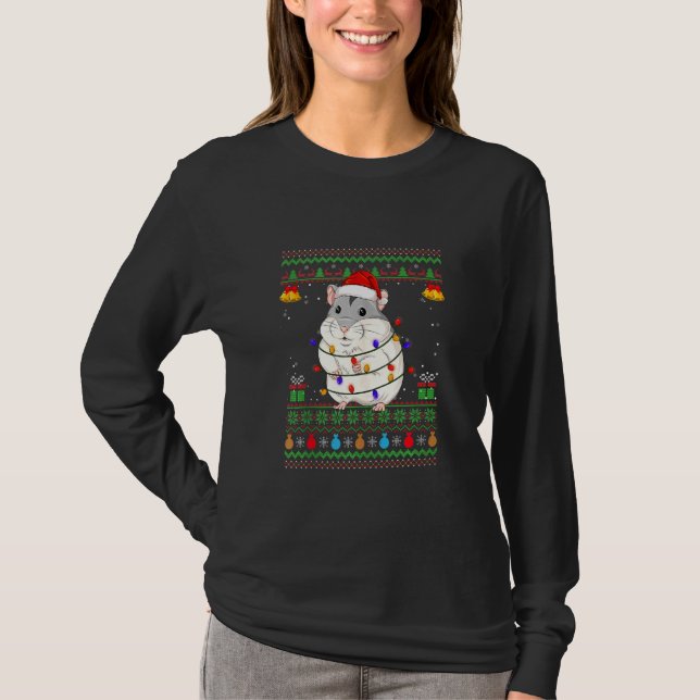 Funny Hamster Tree Lights Ugly Sweater Christmas A T-Shirt (Vorderseite)