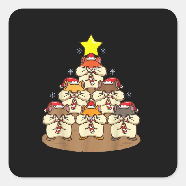 Funny Hamster Weihnachtsbaum Quadratischer Aufkleber (Vorderseite)