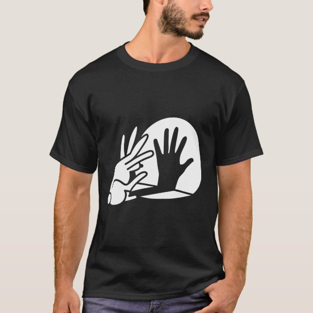 Funny Hand Shadow Puppet Kaninchen Spaß T-Shirt (Vorderseite)