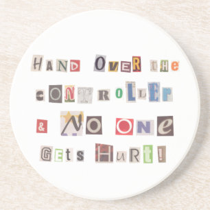Funny Hand über Controller Ransom Note Collage Sandstein Untersetzer