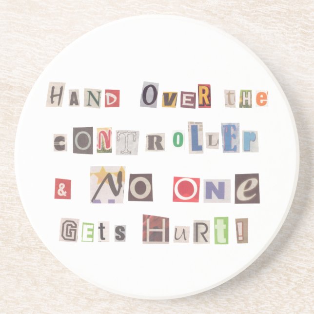 Funny Hand über Controller Ransom Note Collage Sandstein Untersetzer (Vorne)