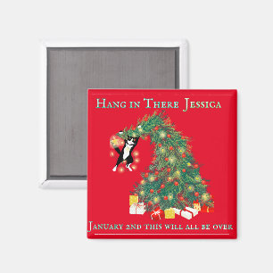 Funny Hang In There Cat in Christmas Tree Magnet