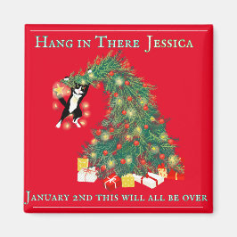 Funny Hang In There Cat in Christmas Tree Magnet