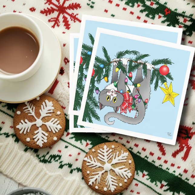 Funny Hanging Christmas Tree Cat Serviette (Von Creator hochgeladen)