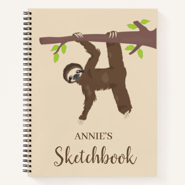 Funny Hanging Sloth Personalisiert Kids Sketchbook Notizbuch (Vorderseite)
