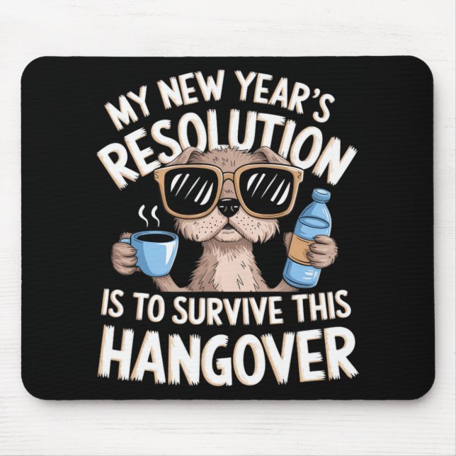Funny Hangover Survival Dog New Year's Resolution  Mousepad (Vorne)