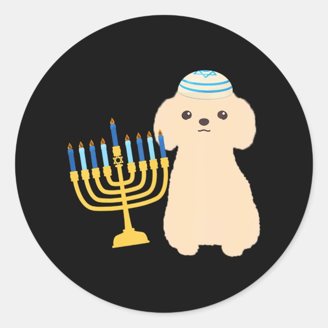 Funny Hanukkah Chanukah Poodle Dog Lover Menorah Runder Aufkleber (Vorderseite)