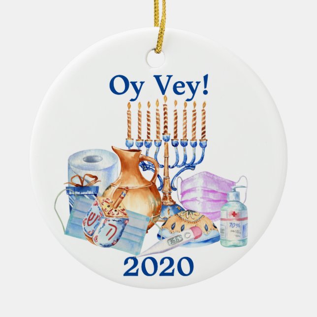 Funny Hanukkah Covid Watercolor Quarantine 2020 Keramik Ornament (Vorne)