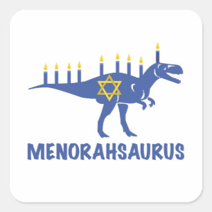 Funny Hanukkah Dinosaur MenorahSaurus Dino Quadratischer Aufkleber