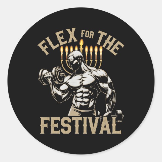 Funny Hanukkah Jewish Gym Workout Flex Festival Runder Aufkleber (Vorderseite)