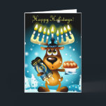 Funny Hanukkah Reindeer Happy Holidays Feiertagskarte<br><div class="desc">Wisst ihr nicht,  ob man "Frohe Weihnachten" oder "Happy Hanukkah" sagen soll? Sagen Sie BEIDE mit diesem lustigen Rentier,  der nicht ganz sicher zu sein scheint,  warum seine Geweihten wie eine Menorah beleuchtet sind! Dieses niedliche Rentier wird Ihre Freunde und Familie in dieser Ferienzeit zum Lächeln bringen. Gute Ferien!</div>