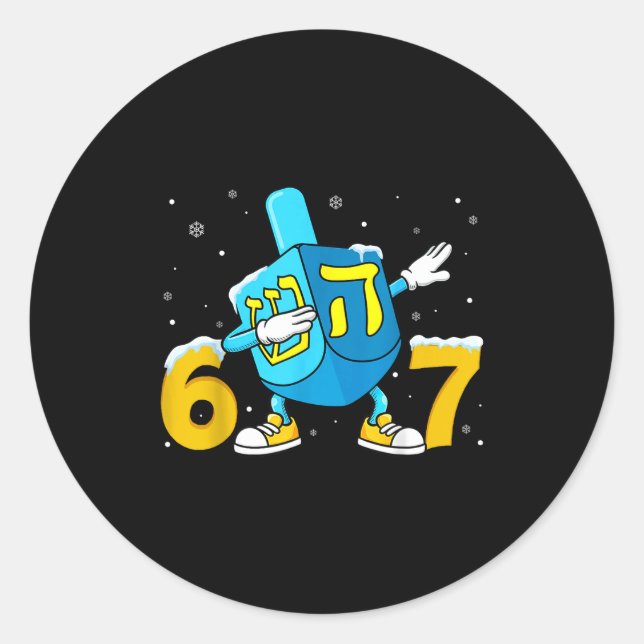 Funny Hanukkah Six Seven Chanukah Dreidel Dabbing  Runder Aufkleber (Vorderseite)