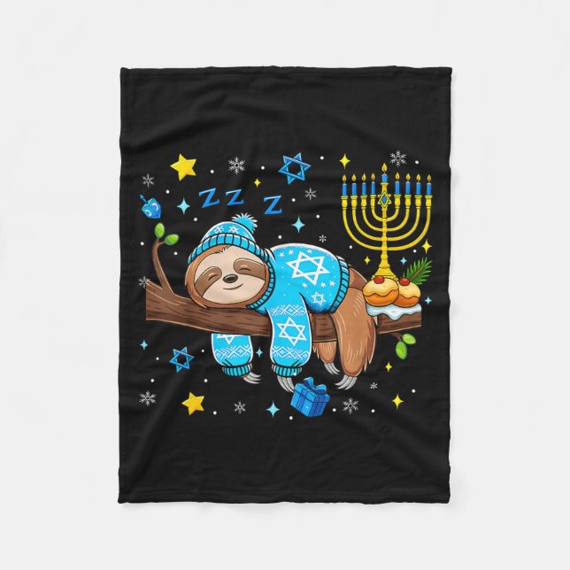 Funny Hanukkah Sloth Jewish Chanukah Sleeng Hanukk Fleecedecke (Vorderseite)