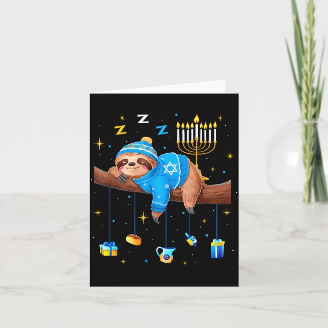 Funny Hanukkah Sloth Jewish Chanukah Sleeng Hanukk Karte (Vorderseite)