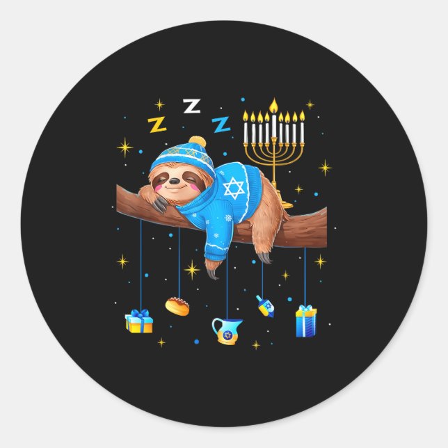 Funny Hanukkah Sloth Jewish Chanukah Sleeng Hanukk Runder Aufkleber (Vorderseite)