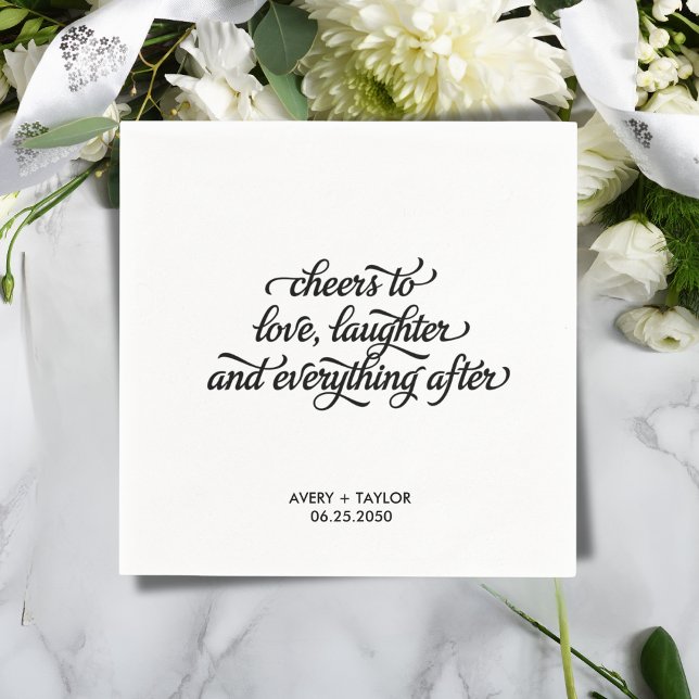 Funny Happily Ever After Wedding Napkins Serviette (Calligraphic Script Funny Saying Wedding Napkins)