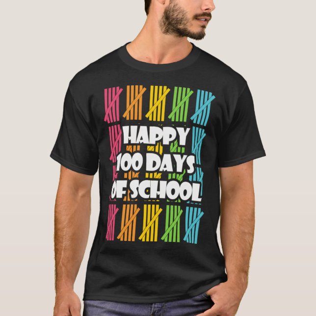 Funny Happy 100 Days Of School Apparel, Hash Marks T-Shirt (Vorderseite)
