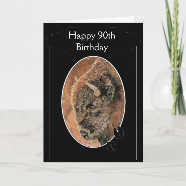 Funny Happy 90. Geburtstag Bison, Buffalo Tiere Karte (Vorderseite)