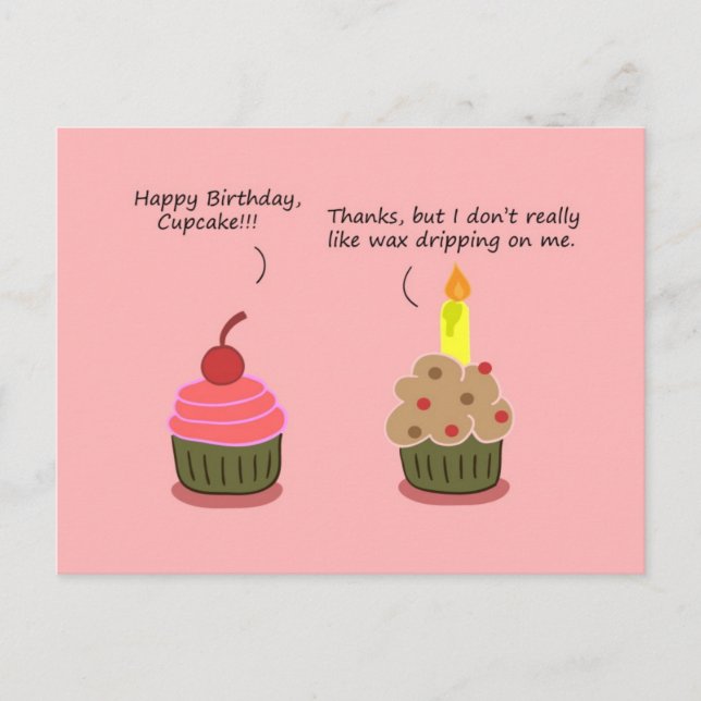 Funny Happy Birthday Card: Cupcake Candle Woes Postkarte (Vorderseite)