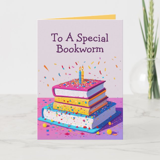 Funny Happy Birthday Card für Leser von Bookworm Karte (Vorderseite)