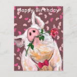 Funny Happy Birthday Card Gentleman Pig mit Rose Postkarte<br><div class="desc">Hübsche Geburtstagskarten mit Gentleman Pig mit Rose - MIGNED Painting Design - oder Ihren Text hinzufügen / Name</div>