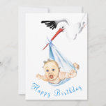 Funny Happy Birthday Card Stork Carry Baby<br><div class="desc">Happy Birthday Cards - Stork Carried Baby Funny MGNED Malerei Design - Anpassbar - oder Fügen Sie Ihren Text / Name</div>