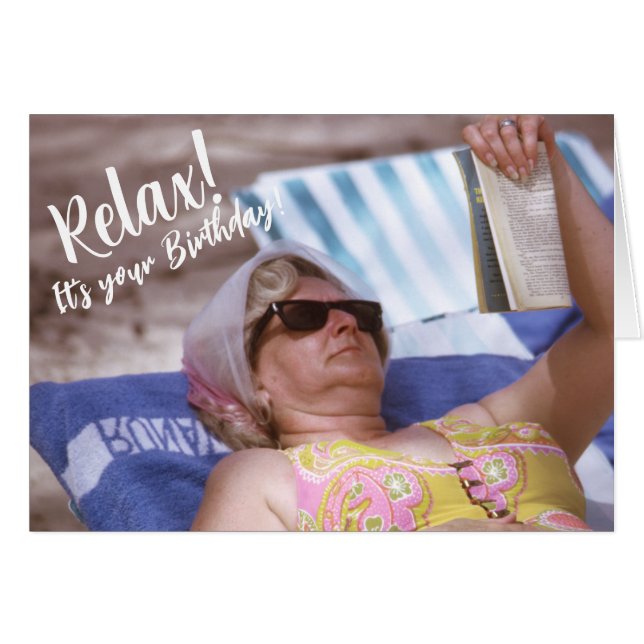 Funny Happy Birthday Entspannen am Strand Vintag (Vorderseite (Horizontal))