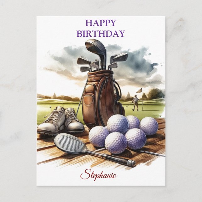 Funny Happy Birthday Golfing Ball Liebhaber Postkarte (Vorderseite)
