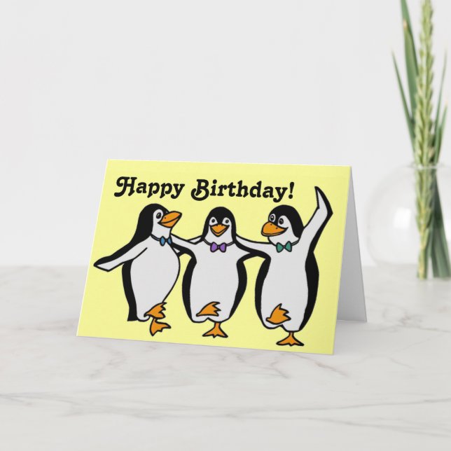 Funny Happy Dancing Penguins Geburtstag Karte (Vorderseite)