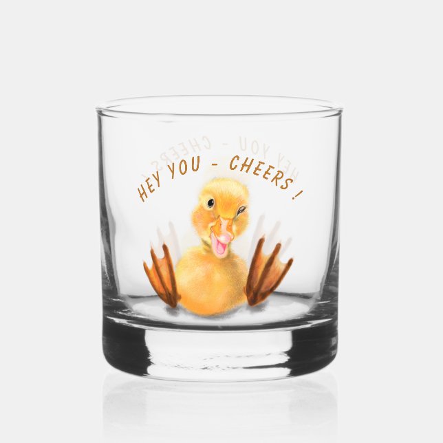 Funny Happy Duck Cheers Custom Text Whiskyglas (Vorderseite)