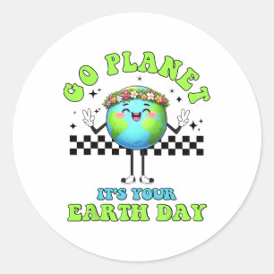 Funny Happy Earth Day Niedlich Earth Earth with Fl Runder Aufkleber