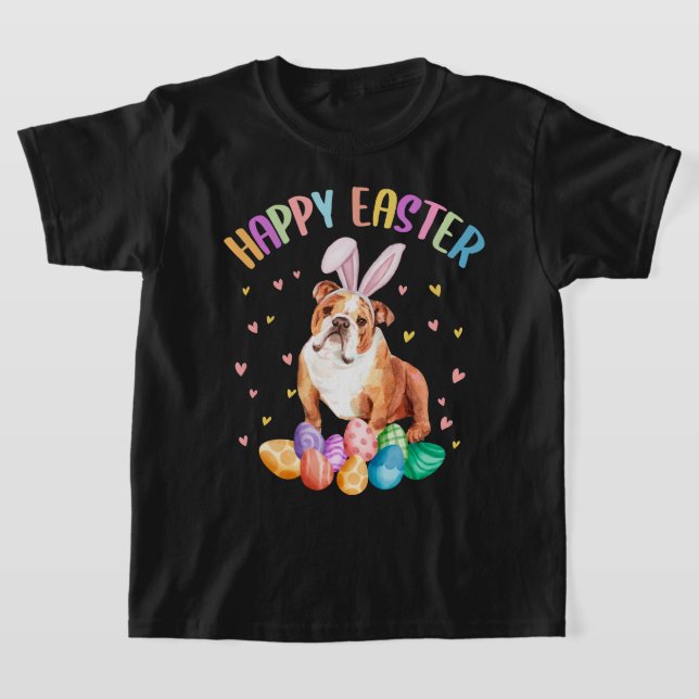 Funny Happy Easter English Bulldog Bunny Pet Lover T-Shirt (Ablage )
