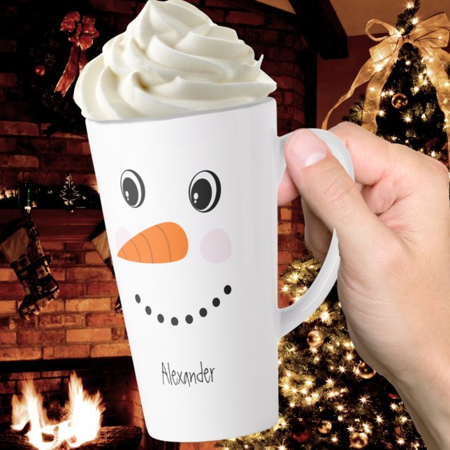 Funny Happy Face Snowman Christmas Hot Coco Milchtasse (Von Creator hochgeladen)