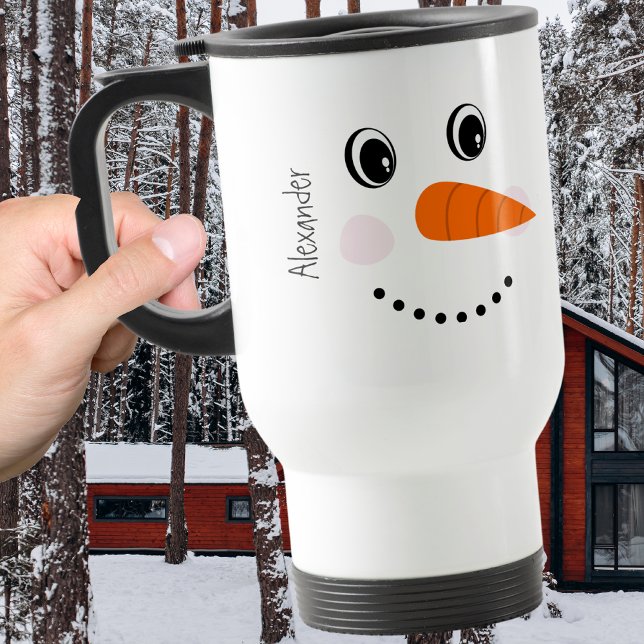 Funny Happy Face Snowman Weihnachten Hot Coco Two- Reisebecher (Von Creator hochgeladen)