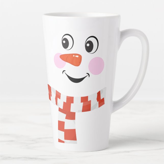 Funny Happy Face Snowman Winter Scarf Hot Cocoa Milchtasse (Rechts)