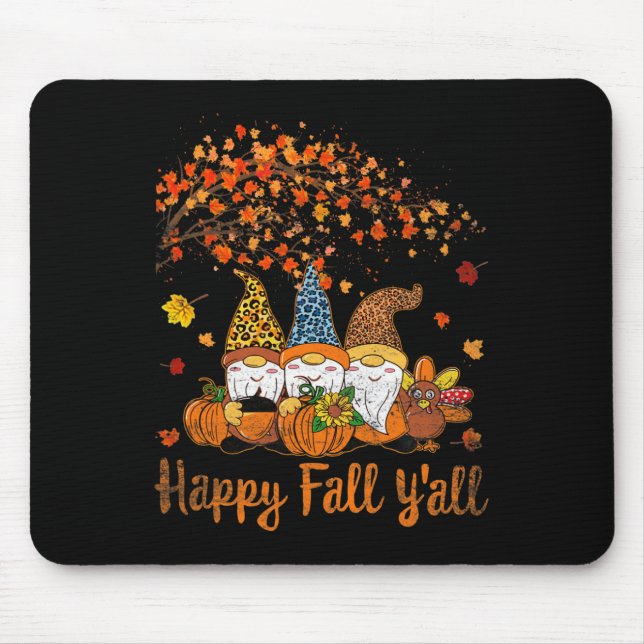Funny Happy Fall Y'all Erntedank Gnomes Tree Pu Mousepad (Vorne)