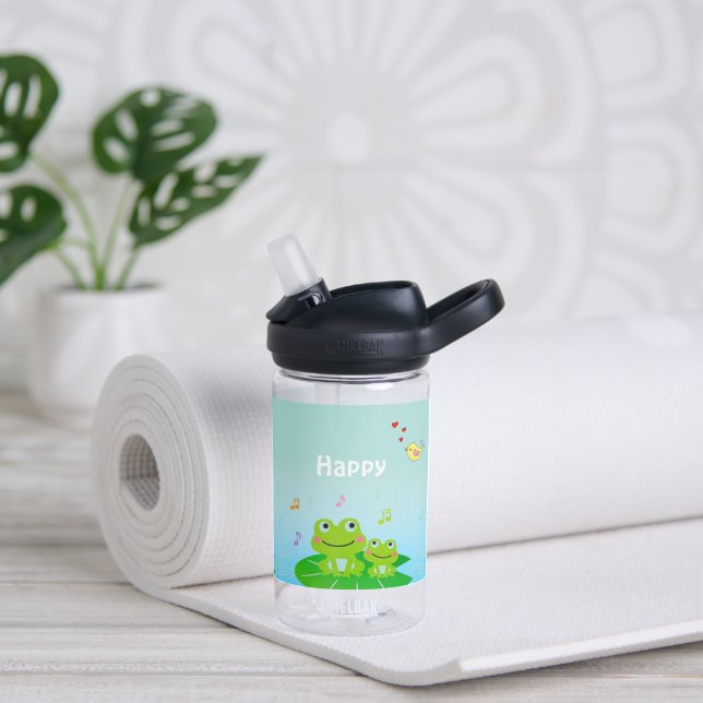 Funny Happy Frogs und Good Vibes Only Text Trinkflasche (Yoga)