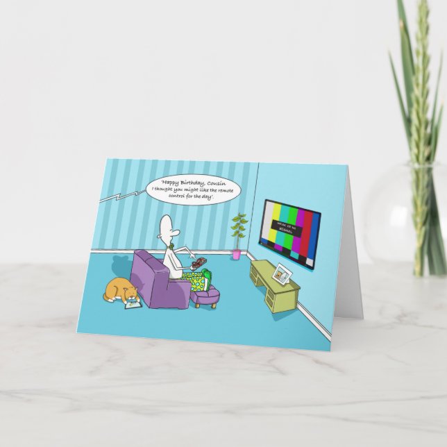 Funny Happy Geburtstag Cousin mit Remote-Kontrolle Karte (Vorderseite)