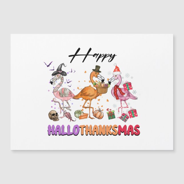 Funny Happy HalloThanksmas 2022 Niedlich Flamingo Magneteinladung (Vorderseite)