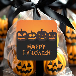 Funny Happy Halloween Carved Pumpkin Quartett Quadratischer Aufkleber