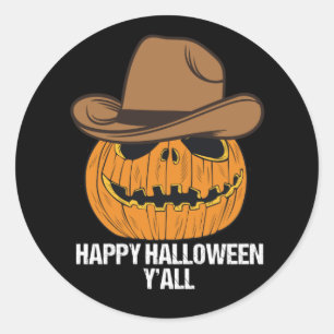 Funny Happy Halloween Y'all Cowboy Kürbislaterne Runder Aufkleber