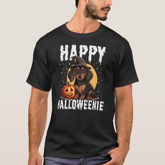 Funny Happy Halloweenie Halloween 2024 Weiner Dog  T-Shirt (Vorderseite)