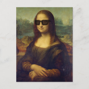 Funny Happy Hipster Mona Lisa in Shades Postkarte