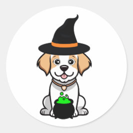 Funny Happy Hund ist eine Hexe Runder Aufkleber